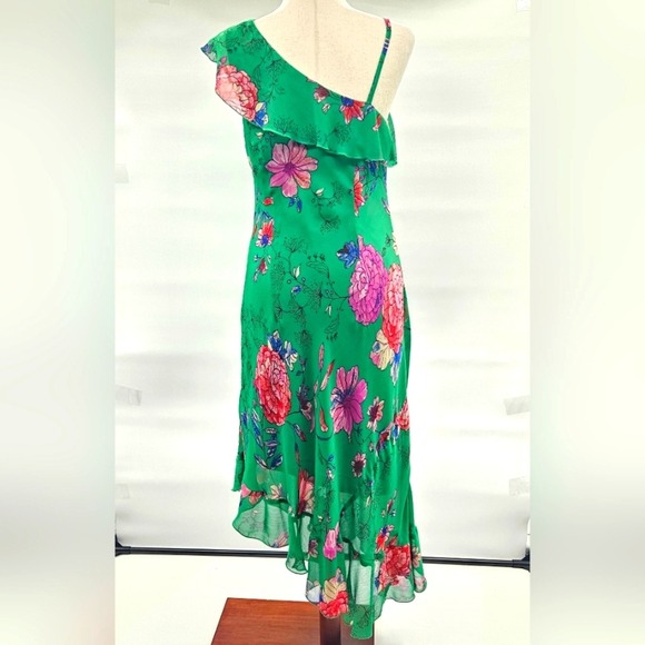 Roz & Ali Floral Green One-Shoulder Asymetrical Dress Size 12 - Picture 4 of 13